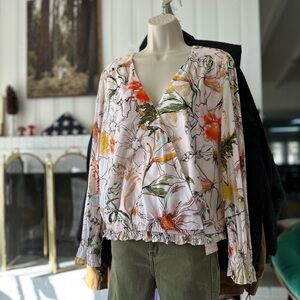 INC International Concepts Floral Wrap Blouse - Pink, Orange, Green